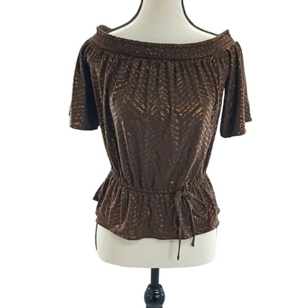 White House Black Market Womens Shimmer Off Shoulder Top XXS Brown